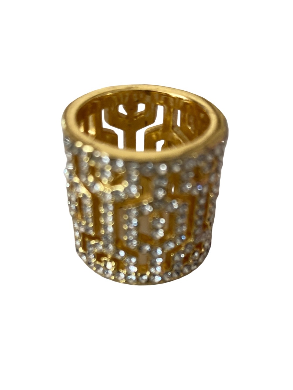 Greek Key Wide Gold Pave CZ Wide Band Ring - Women's Statement Jewelry-6 - Picture 1 of 4